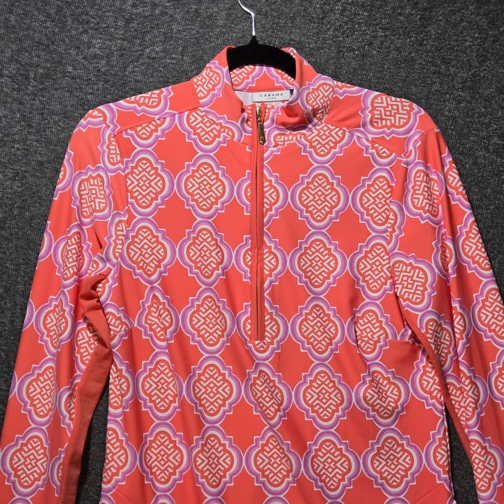 Cabana Life Coral Geo 1/4 Zip Long Sleeve Sport Dress Pink 50+ UPF Sz S - Picture 2 of 12